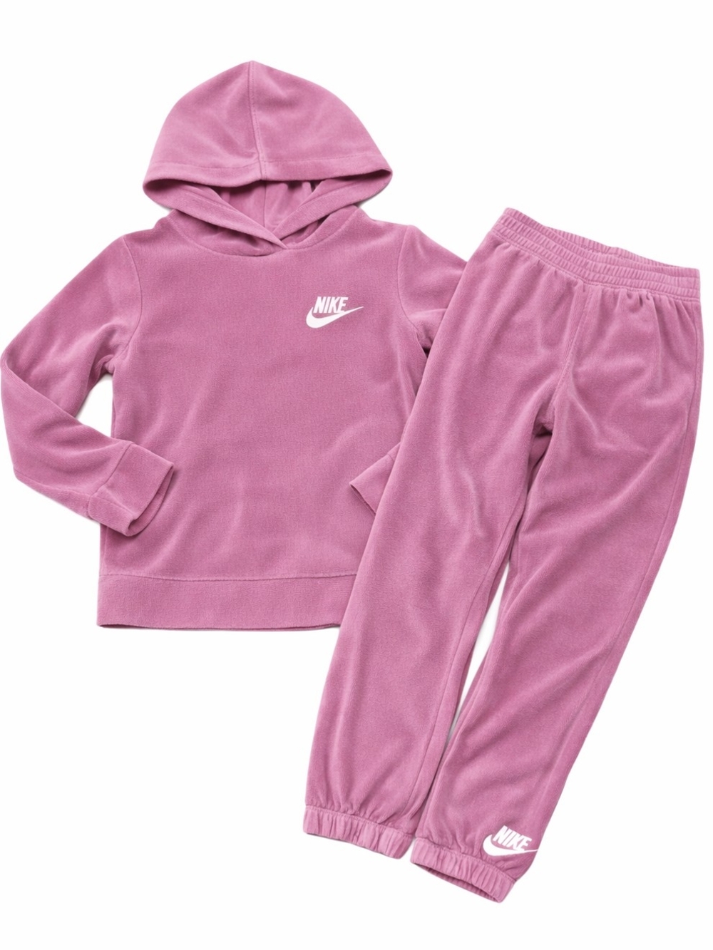 6Y Nike Kids Pink Velour Hoodie & Joggers Set - Mauve Pink